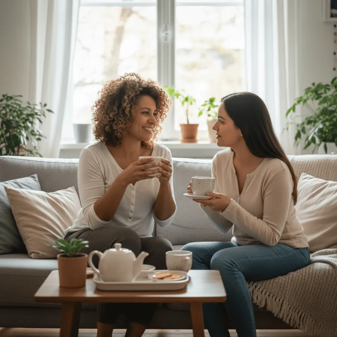 Dos amigas charlando y apoyándose mutuamente