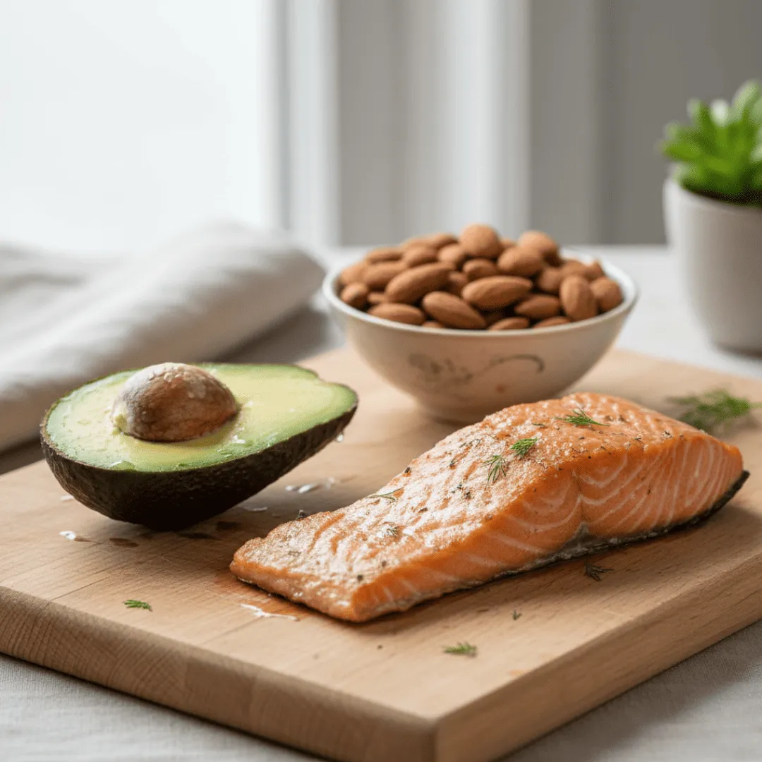 Alimentos ricos en Biotina y Zinc: Aguacate, salmón y almendras