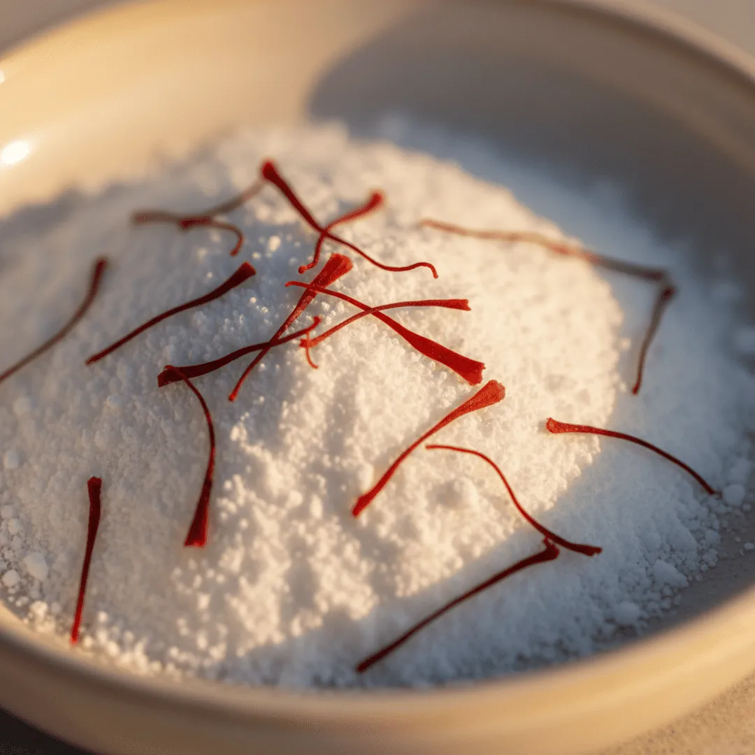 Textura de polvo de magnesio con hebras rojas de azafrán