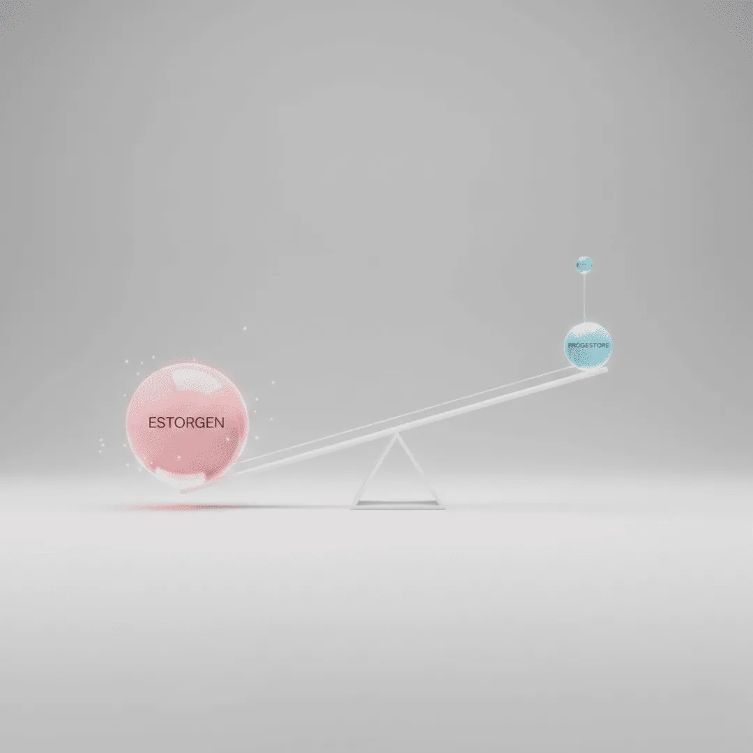 Gráfico artístico mostrando el peso excesivo del estrógeno vs progesterona