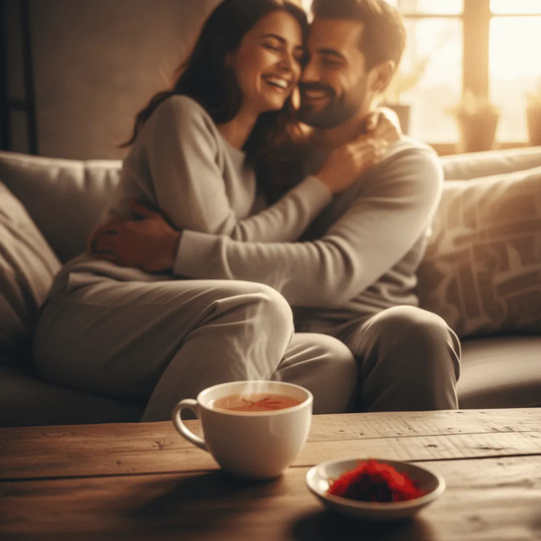 Pareja feliz reconectando gracias al bienestar emocional