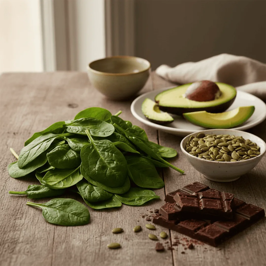 Alimentos ricos en magnesio como aguacate y semillas